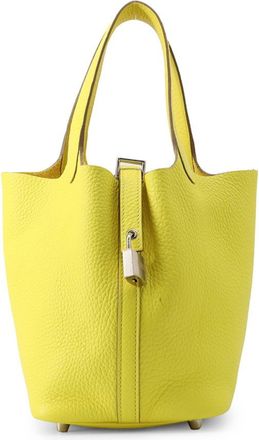Herm&egrave;s Lime Taurillon Clemence Leather Handbag Tote Bag (Pre-Owned)