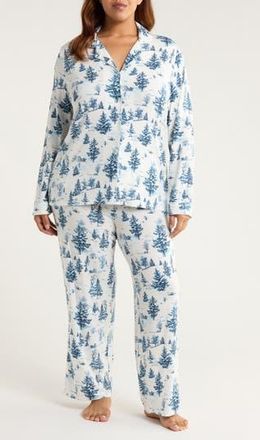 Nordstrom Moonlight Eco Knit Pajamas in Ivory- Blue Spruce Toile at Nordstrom Rack, Size 1X