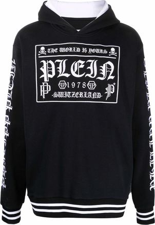 Philipp Plein logo-print pullover hoodie - unisex - Cotton - XXXL - Black