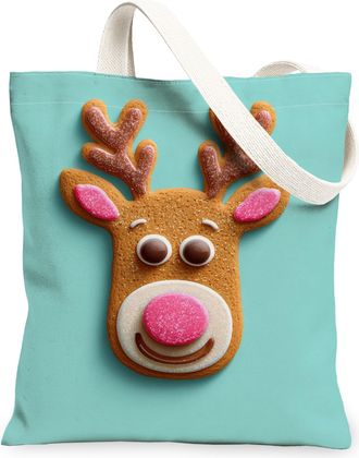 Generic Reindeer Face Canvas Tote Bags, Cute Holiday Animal Pattern Reusable Bags, Winter Fun Lightweight Washable Tote for Shopping Travel Picnic 13x15 Inch