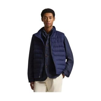 Polo Ralph Lauren Jassen, Heren, Blauw, M, Linnen, Gewatteerd Linnen Gilet