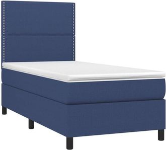 vidaXL Cama Box Spring Colch&oacute;n Y Luces Led Tela Azul 90x190 Cm Vidaxl