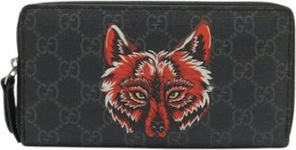 Gucci Pre-owned GG Supreme Zip Around Wallet Wolf - - Pre-owned - Donna - Grigio - ONE SIZE