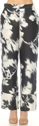 Joseph Ribkoff Floral Satin Wide Leg Pants In Black/winter White