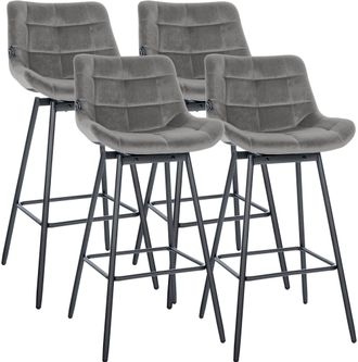 Clp Juego De 4 Taburetes De Bar Weston Giratorios Gris Terciopelo