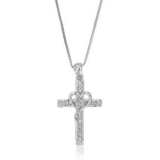 Vir Jewels 1/10 cttw Lab Grown Diamond Cross Pendant Necklace in Sterling Silver with Chain For Women