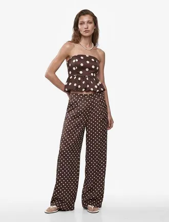 Koton Flowy Wide Leg Baggy Polka Dot Pants in Brown Design at Nordstrom, Size 10