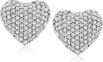 Ross-Simons Pave Diamond Heart Earrings in Sterling Silver