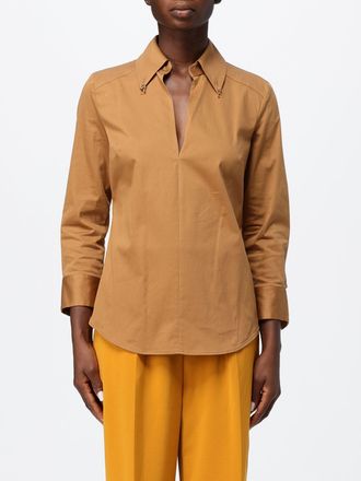 Elisabetta Franchi Slim Fit Stretch Cotton Shirt with Deep V-Neck