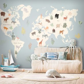 OEM Carta Da Parati - Pianeta Pastello - Animali E Piante Sottomarine Sulla Mappa