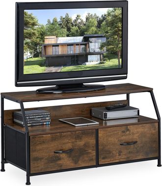 Relaxdays Relaxdays - Mueble De Tv Industrial, Mesa Televisor, 48,5x93x41,5cm, Metal, Acabado Estilo Madera, 2 Cajones, Marr&oacute;n/negro