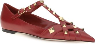 Valentino Garavani Womens Studdy Ballerinas Kidskin Bright Red Goatskin-Hircus Goatskin Goatskin/hircus Flat Shoes