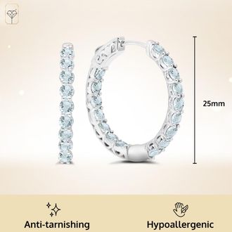 MAX + STONE 925 Sterling Silver 3mm Gemstone Inside Out Hoop Earrings
