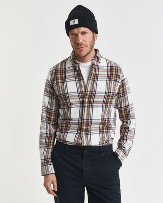 GANT Men Regular Fit Windblown Flannel Check Shirt (XXXL) CREAM