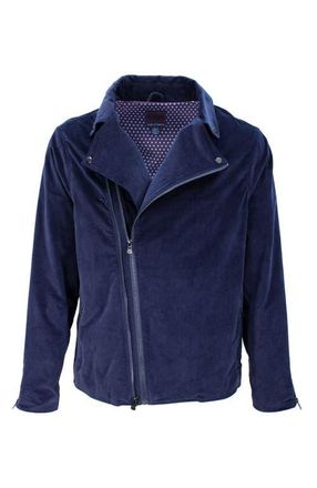 Lords of Harlech Rocky Velvet Biker Jacket in Velvet Navy at Nordstrom, Size X-Large