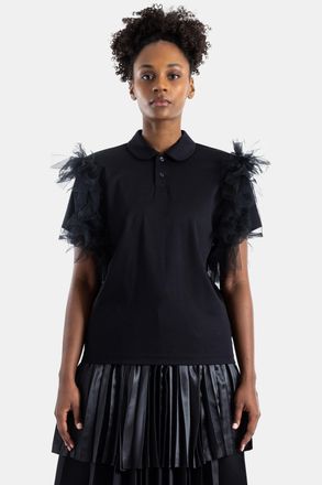 Comme Des Gar&ccedil;ons Womens Black Tulle Ruffle Polo Shirt T-Shirts And Polos