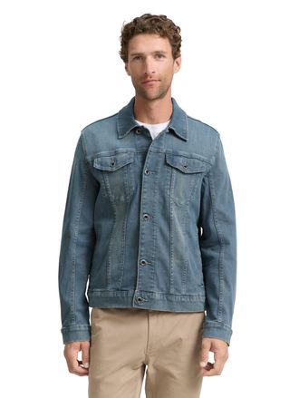 Tom Tailor Jeansjacke TOM TAILOR, Herren, Gr. XXL, blau (mid stone blau grau denim), Denim/Jeans, Obermaterial: 98% Baumwolle, 2% Elasthan, unifarben, normal h&uuml;f