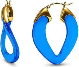Gold & Honey Womens Curb Link Lucite Birthstone Hoop Earrings In September - Sapphire
