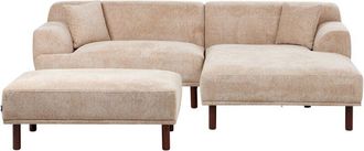 Beliani Sof&aacute; Esquinero 3 Plazas De Tela Izquierdo Con Otomana Estilo Minimalista Beige Holt