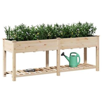 Berkfield Home Stunning Garden Planter with Shelf 203x53x76 cm Solid Wood Fir in Beige | Size: 203 x 53 x 76 cm