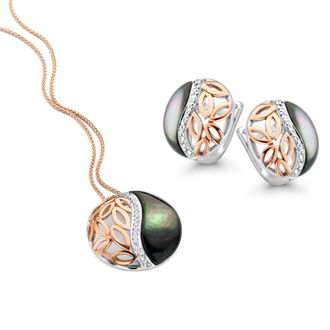 Orphelia Unari WoMens 925 Sterling Silver Set: Chain-Pendant + Earrings - Silver/Rose SET-7112 - Silver & Rose Gold - One Size