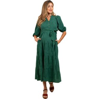 Pinkblush Floral Jacquard Button Front Tiered Dress in Forest Green at Nordstrom, Size Small
