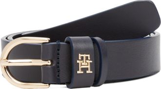 Tommy Hilfiger Lederg&uuml;rtel TOMMY HILFIGER ESSENTIAL EFFORTLESS 2.5 cm breit GOLD, Damen, Gr. 11,5, blau (space blau), Rindsleder, unifarben, G&uuml;rtel Lederg&uuml;rtel, Logo