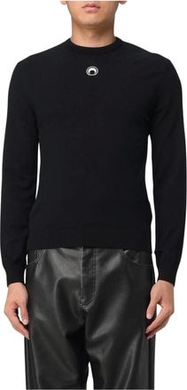 Marine Serre Truien & Vesten, Heren, Zwart, S, Gebreide trui met ronde hals