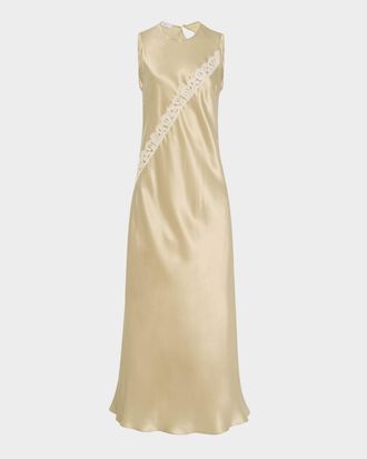 Rosetta Getty Bias-Cut Diagonal Lace Satin Slip Dress
