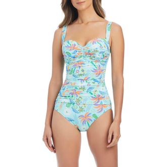 Bleu Rod Beattie Shirred Bandeau One-Piece Swimsuit in Turq at Nordstrom, Size 14