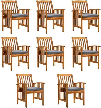 vidaXL Sillas De Comedor De Jard&iacute;n, 8 Piezas Con Cojines, Madera Maciza De Acacia Vidaxl