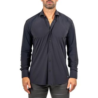Maceoo Eins Shaped Fit Marthy3013 Black Knit Button-Up Shirt at Nordstrom, Size 4