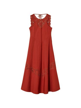 Twin-Set Rust Abito Sleeveless Lace Midi Dress