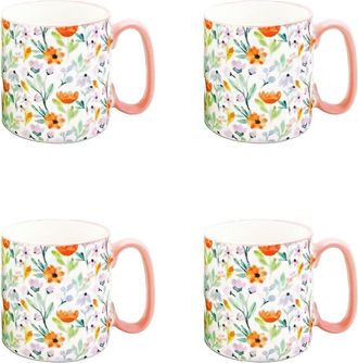 10 Strawberry Street Set Of 4 Bella Water Color 2 Floral Mugs