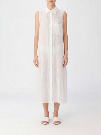 Yohji Yamamoto Abito chemisier midi in puro lino con spalle scoperte e collo francese