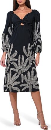 Adelyn Rae Jia Long Sleeve Embroidered Midi Dress in Black at Nordstrom, Size X-Large