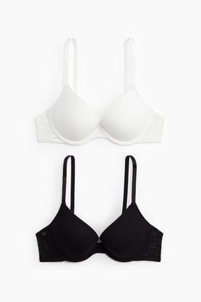 H&M 2-pack Cotton Push-up Bras in White/black at Nordstrom, Size 36C