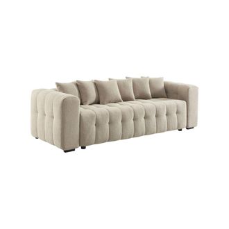 Sweeek Sof&aacute; cama con textura bucle y ba&uacute;l 3 plazas, beige