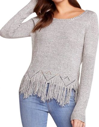 BB Dakota Hang Loose Marled Yarn Fringe Sweater In Gray