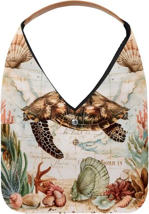 Generic Vintage Map Sea Turtle Reusable Lightweight Grocery Bags - Foldable Into Compact Pouch, Washable & Sturdy, Multipurpose for Shopping and Travel
