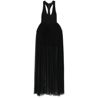 DAVID KOMA Gowns, female, Black, XS, Black Pleated Evening Dress with U-neck