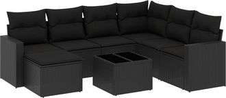 vidaXL Set De Sof&aacute;s De Jard&iacute;n 8 Piezas Y Cojines Rat&aacute;n Sint&eacute;tico Negro Vidaxl