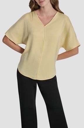 DKNY Short Sleeve Woven Top in Buttercream at Nordstrom, Size X-Large