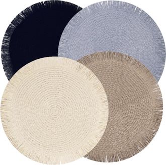 OEM Juego De 4 Manteles Individuales Redondos De Estilo Bohemio Con Borlas, &Oslash;38 Cm, Resistentes Al Desgaste Y Al Calor, Antideslizantes, Ideales Para La D