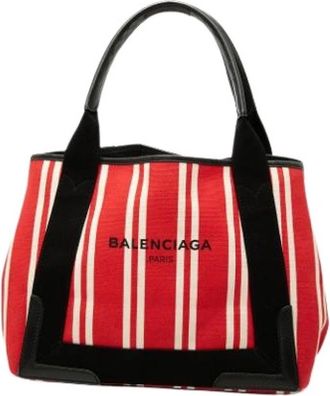 Balenciaga Pre-owned Navy Cabas Tote Bag - Dames - Vintage Shopper - Rood - ONE Size - Leer - Vintage