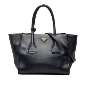 Prada Pre-owned Prada Glace Calf Twin Pocket Double Handle Satchel Ladies CTXV2ACEY33IWIVS