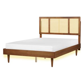 Beliani Cama Led Con Somier Moderno Cabecero Trenza Vienesa Madera De Caucho Clara 140 X 200 Cm Auray