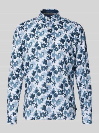 Fil Noir Slim Fit Business-Hemd aus Leinen-Baumwoll-Mix Modell Roma in Jeansblau, Gr&ouml;&szlig;e 39