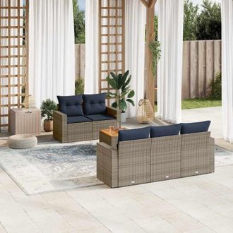 vidaXL Vidaxl - Set De Sof&aacute;s De Jard&iacute;n 6 Pzas Con Cojines Rat&aacute;n Sint&eacute;tico Gris