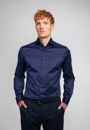 Eterna Langarmhemd ETERNA SLIM FIT, Herren, Gr. 40, Normalgr&ouml;ssen, blau (navy), Twill, 100% Baumwolle, schmal, Umschlagmanschette, Hemden Langarmhemd, NON IR